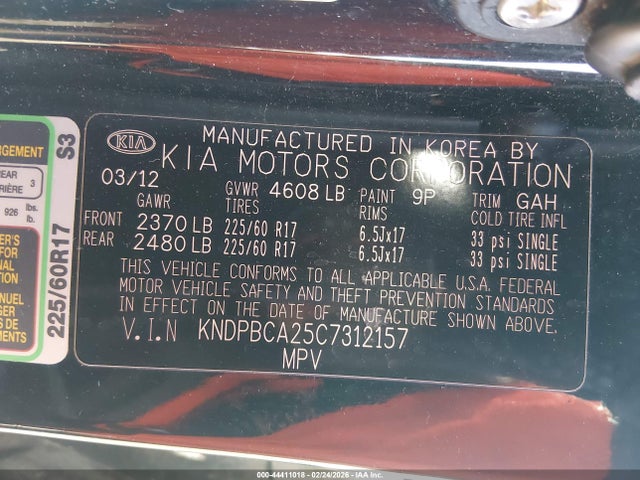 Продаж на аукціоні авто 2012 Kia Sportage Lx, vin: KNDPBCA25C7312157, номер лоту: 44411018