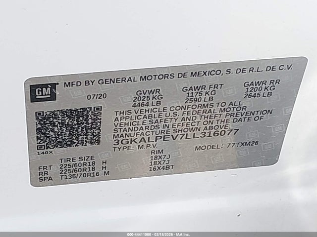 Продаж на аукціоні авто 2020 Gmc Terrain Fwd Slt, vin: 3GKALPEV7LL316077, номер лоту: 44411080
