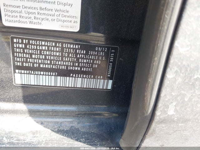 Aukcja sprzedaży 2013 Volkswagen Gti 4-door Autobahn, vin: WVWHV7AJ8DW086987, numer aukcji: 44411099