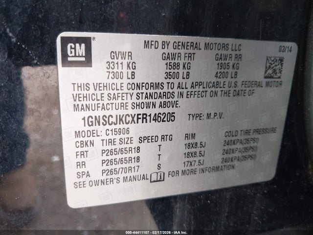 1GNSCJKCXFR146205 Chevrolet Suburban 1500 Lt