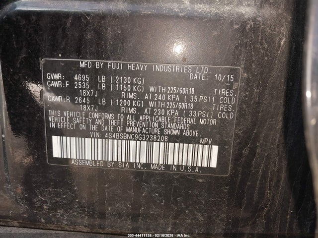 Aukcja sprzedaży 2016 Subaru Outback 2.5i Limited, vin: 4S4BSBNC9G3238208, numer aukcji: 44411138