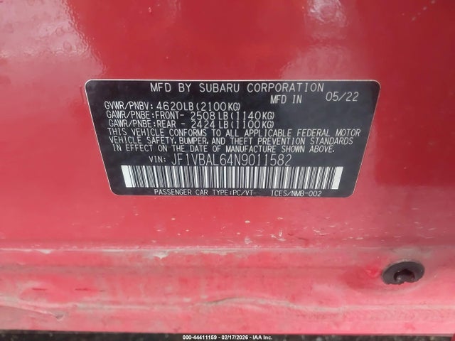 JF1VBAL64N9011582 Subaru Wrx Limited