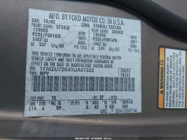 2003 FORD EXPLORER 1FMZU72K43UA61332 Photo 8