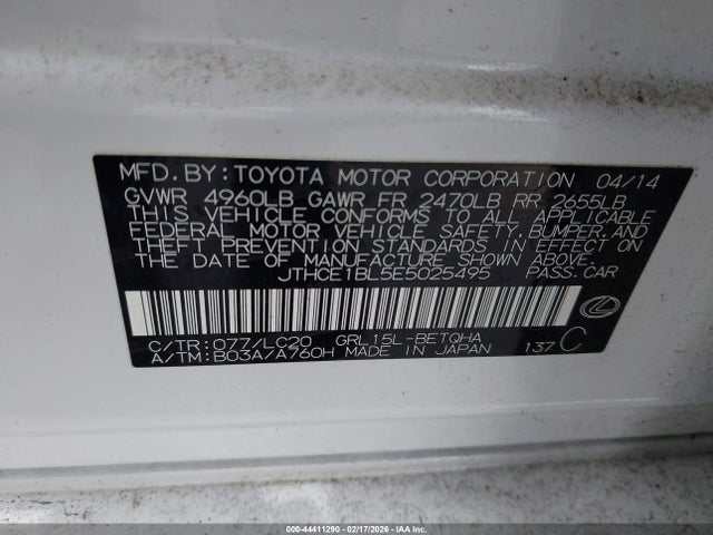 2014 Lexus Gs 350 მანქანა იყიდება აუქციონზე, vin: JTHCE1BL5E5025495, აუქციონის ნომერი: 44411290