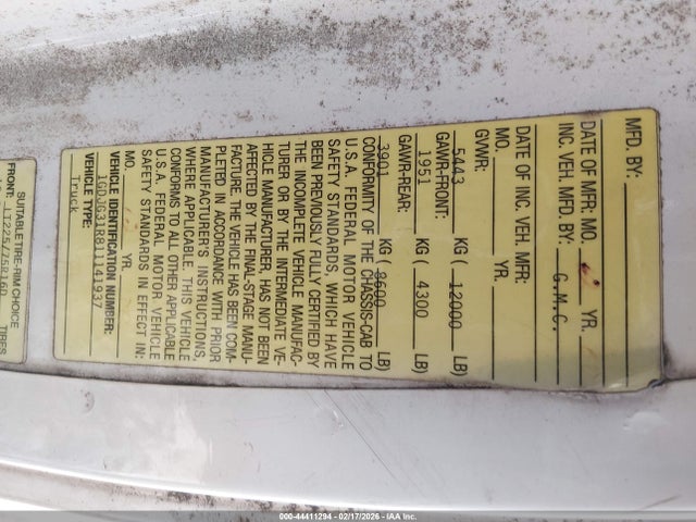 Auction sale of the 2001 Gmc Savana Special, vin: 1GDJG31R811141937, lot number: 44411294