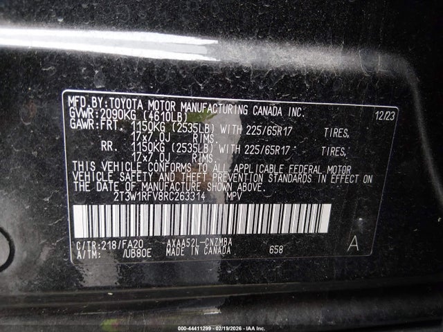 2024 Toyota Rav4 Xle მანქანა იყიდება აუქციონზე, vin: 2T3W1RFV8RC263314, აუქციონის ნომერი: 44411299