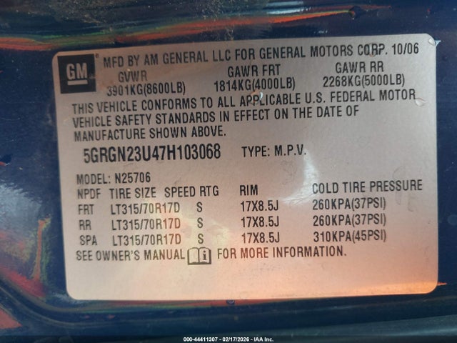 2007 HUMMER H2 SUV 5GRGN23U47H103068 Photo 8