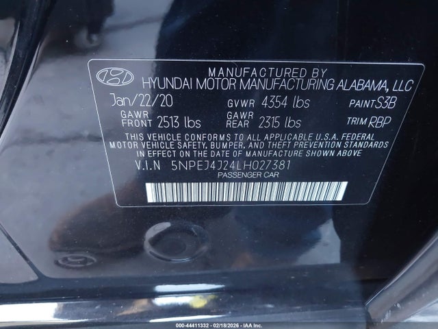 5NPEJ4J24LH027381 Hyundai Sonata Sel Plus