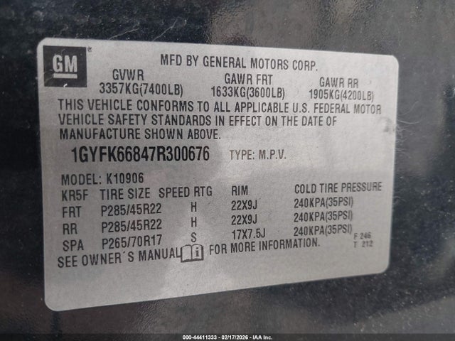 2007 CADILLAC ESCALADE ESV 1GYFK66847R300676 Photo 8