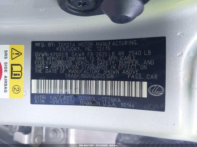 Продаж на аукціоні авто 2016 Lexus Es 350, vin: 58ABK1GG6GU005108, номер лоту: 44411387