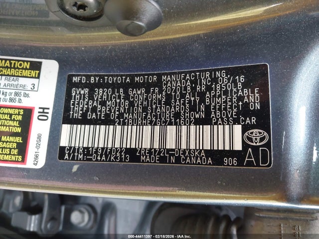 2T1BURHE7GC711602 Toyota Corolla S Plus