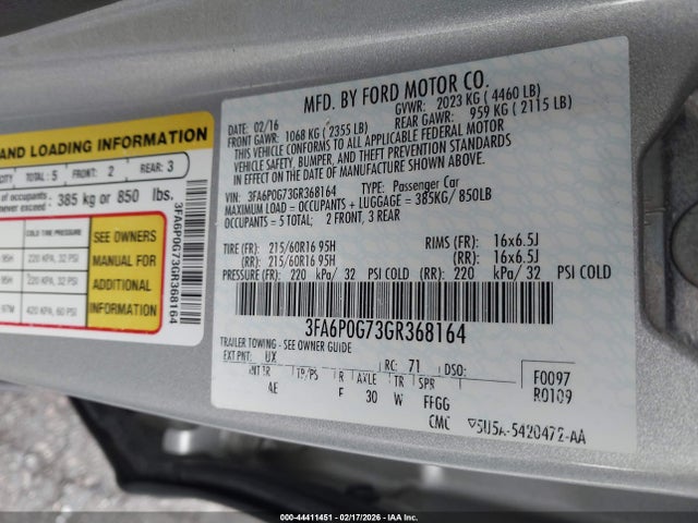 Ford FUSION S 2016 3FA6P0G73GR368164 Image 9