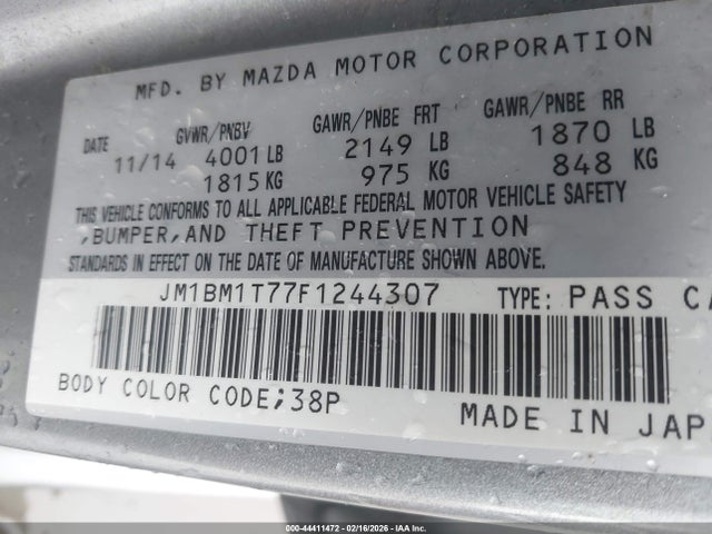 JM1BM1T77F1244307 Mazda Mazda3 I Sv