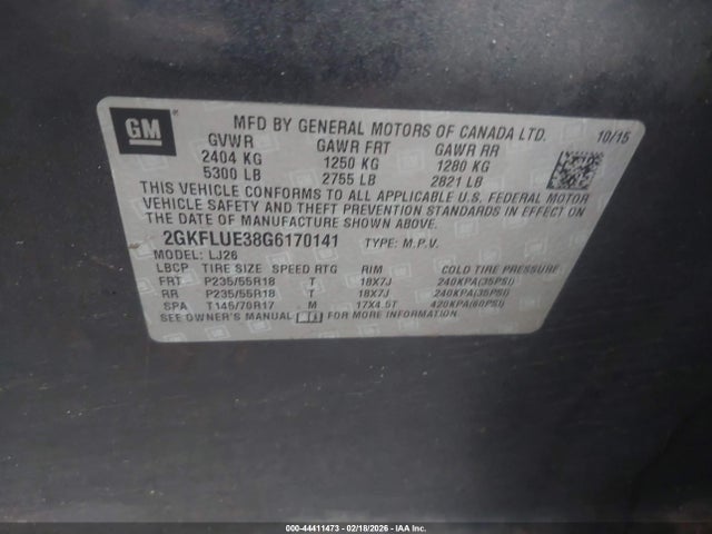 Продажа на аукционе авто 2016 Gmc Terrain Slt, vin: 2GKFLUE38G6170141, номер лота: 44411473
