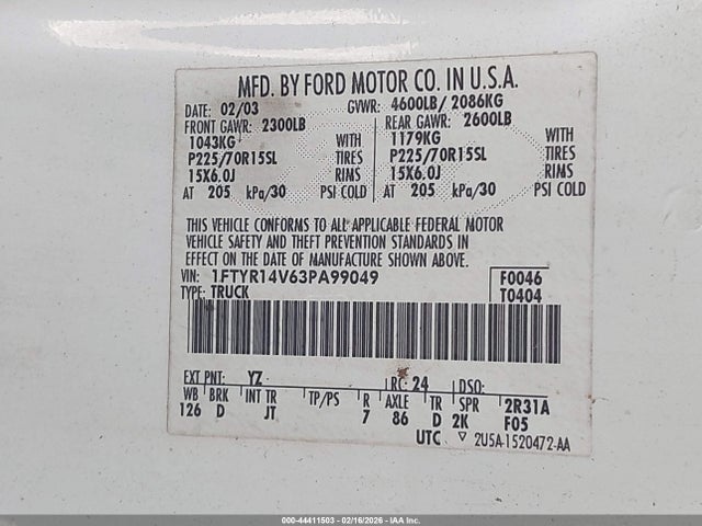 2003 FORD RANGER 1FTYR14V63PA99049 Photo 8