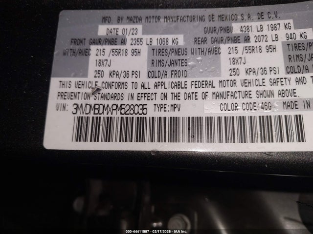 44411557 :رقم المزاد ، 3MVDMBDMXPM528035 vin ، 2023 Mazda Cx-30 2.5 S Premium مزاد بيع