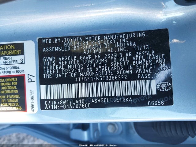 4T4BF1FK5ER366222 Toyota CAMRY XLE