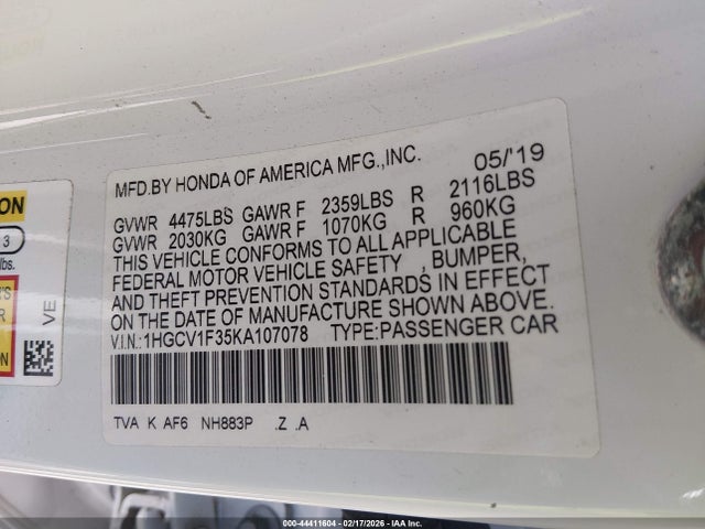 1HGCV1F35KA107078 Honda Accord Sport