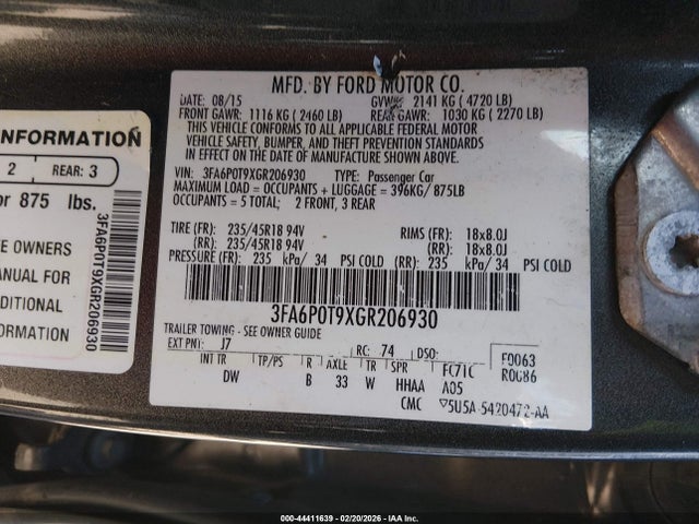 3FA6P0T9XGR206930 Ford FUSION SE