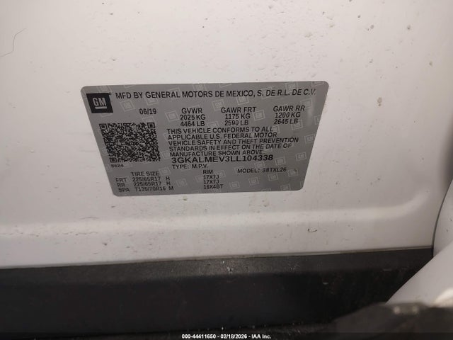 2020 Gmc Terrain Fwd Sle მანქანა იყიდება აუქციონზე, vin: 3GKALMEV3LL104338, აუქციონის ნომერი: 44411650