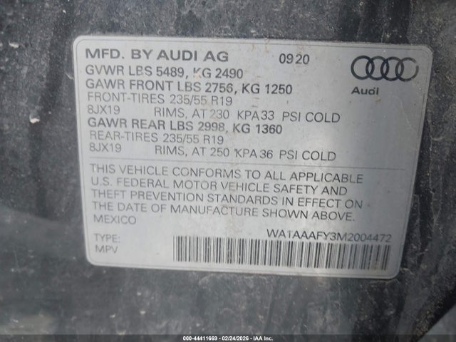 Продажа на аукционе авто 2021 Audi Q5 Premium 45 Tfsi Quattro S Tronic, vin: WA1AAAFY3M2004472, номер лота: 44411669
