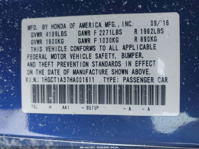 1HGCT1A37HA001611 Honda Accord Lx-s