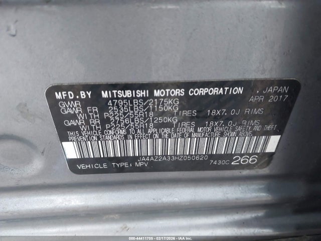 2017 MITSUBISHI OUTLANDER JA4AZ2A33HZ050620 Photo 8