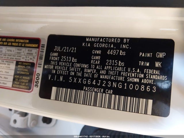 Auction sale of the 2022 Kia K5 Gt-line, vin: 5XXG64J23NG100863, lot number: 44411742