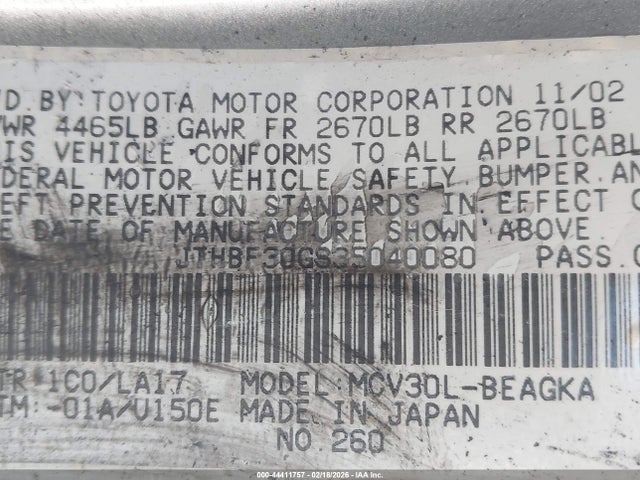 Продажа на аукционе авто 2003 Lexus Es 300, vin: JTHBF30G835040080, номер лота: 44411757