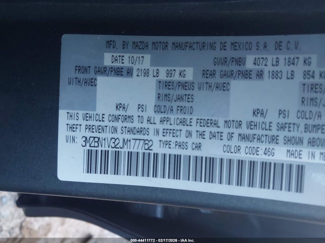 Продажа на аукционе авто 2018 Mazda Mazda3 Touring, vin: 3MZBN1V32JM177762, номер лота: 44411772