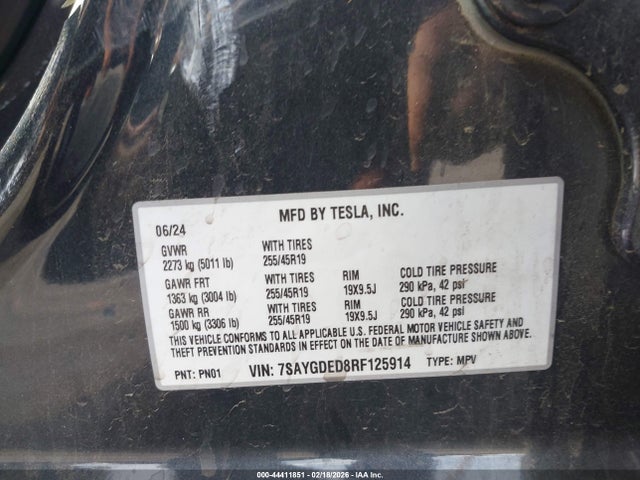 7SAYGDED8RF125914 Tesla Model Y Long Range Single Motor Rear-wheel Drive/rwd