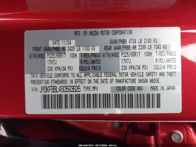 Aukcja sprzedaży 2025 Mazda Cx-5 2.5 S Select, vin: JM3KFBBL4S0593625, numer aukcji: 44411872