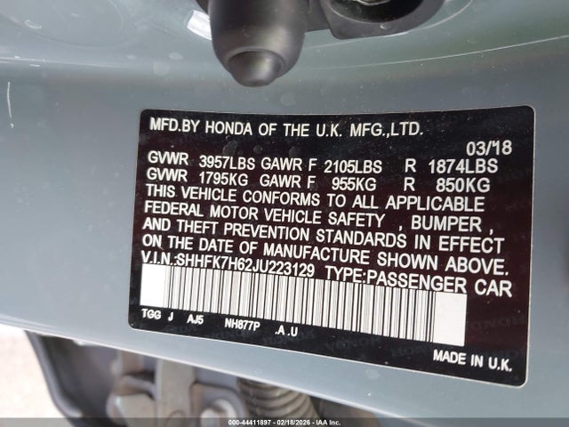 SHHFK7H62JU223129 Honda CIVIC EX