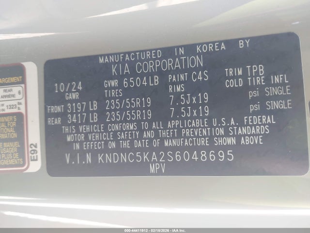 Продажа на аукционе авто 2025 Kia Carnival Mpv Hybrid Ex, vin: KNDNC5KA2S6048695, номер лота: 44411912