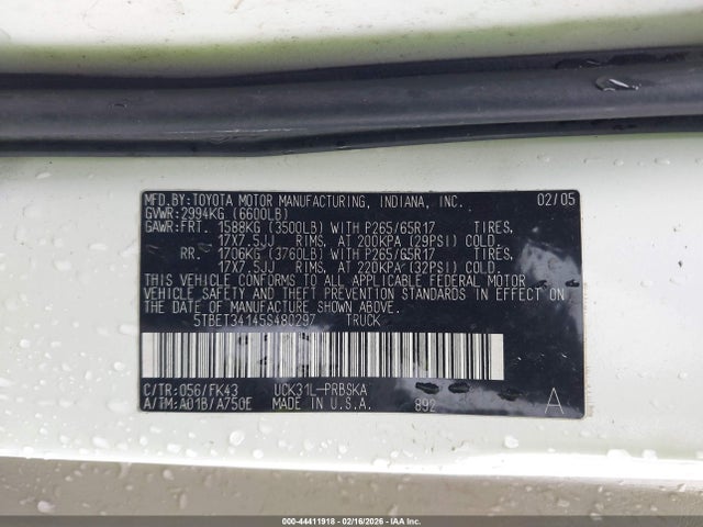 2005 TOYOTA TUNDRA 5TBET34145S480297 Photo 8