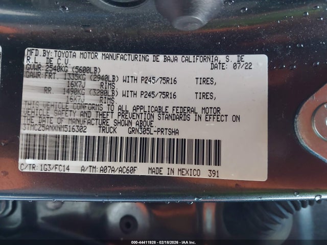 3TMCZ5ANXNM516302 Toyota Tacoma Sr5 V6