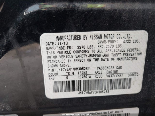 Продаж на аукціоні авто 2013 Infiniti G37 Journey/sport, vin: JN1CV6AP7DM305283, номер лоту: 44411937