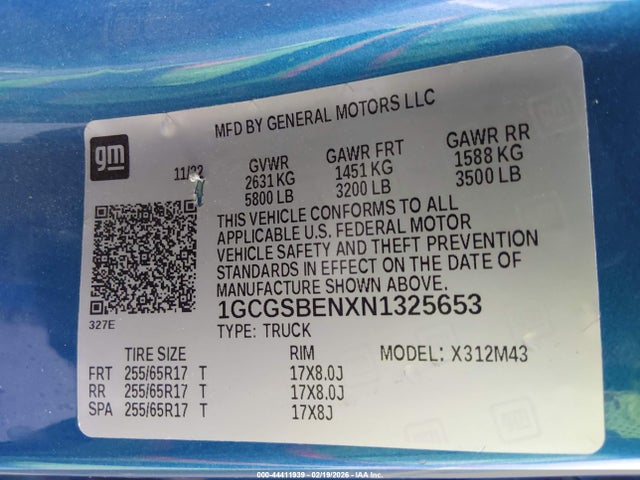 1GCGSBENXN1325653 Chevrolet Colorado 2wd Short Box Wt