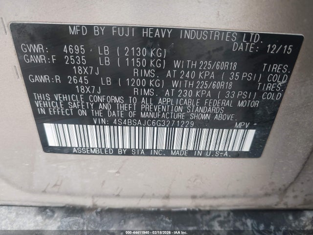 4S4BSAJC6G3271229 Subaru Outback 2.5i Limited