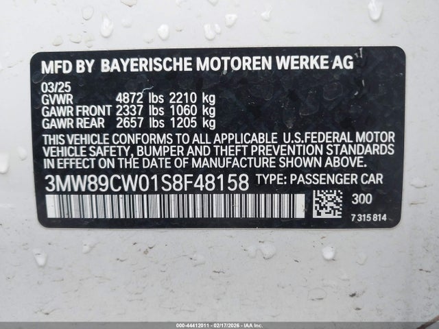 Продажа на аукционе авто 2025 Bmw 330i Xdrive, vin: 3MW89CW01S8F48158, номер лота: 44412011