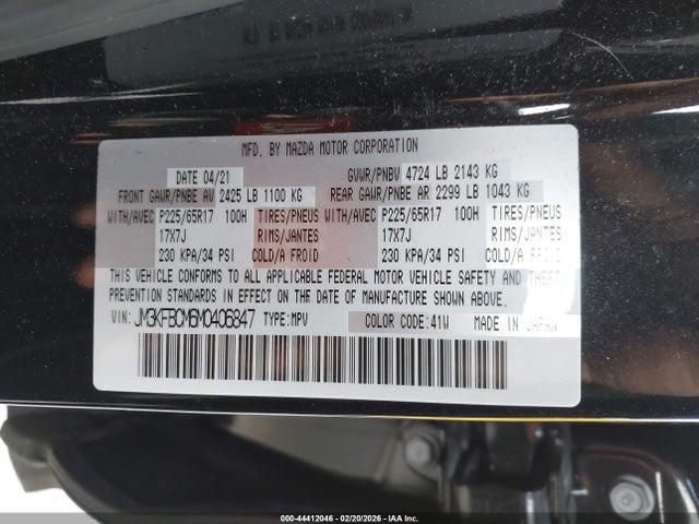 2021 Mazda Cx-5 Touring მანქანა იყიდება აუქციონზე, vin: JM3KFBCM6M0406847, აუქციონის ნომერი: 44412046