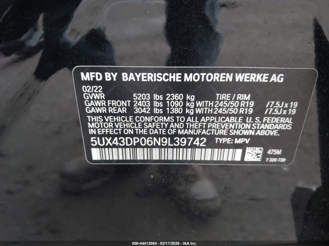 Aukcja sprzedaży 2022 Bmw X3 Sdrive30i, vin: 5UX43DP06N9L39742, numer aukcji: 44412084