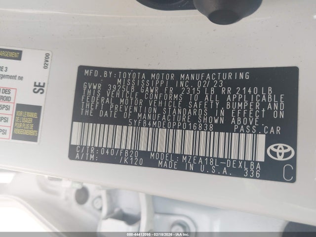 5YFB4MDE0PP016838 Toyota COROLLA LE