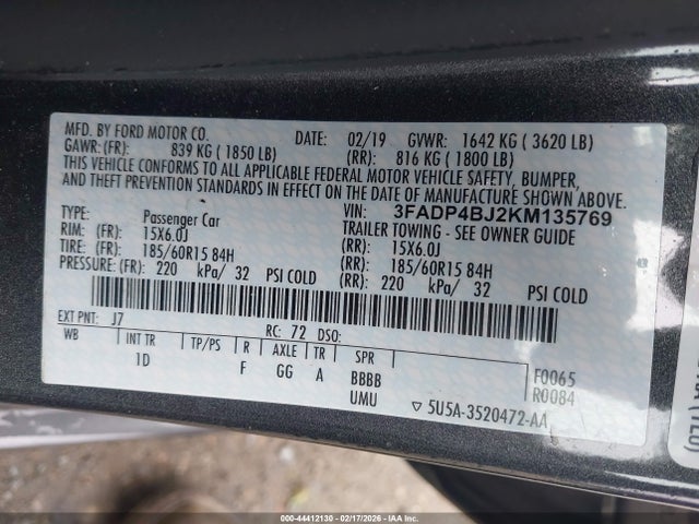 3FADP4BJ2KM135769 Ford FIESTA SE