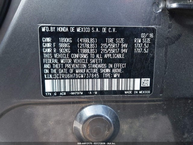 3CZRU6H79GM737845 Honda Hr-v Ex-l