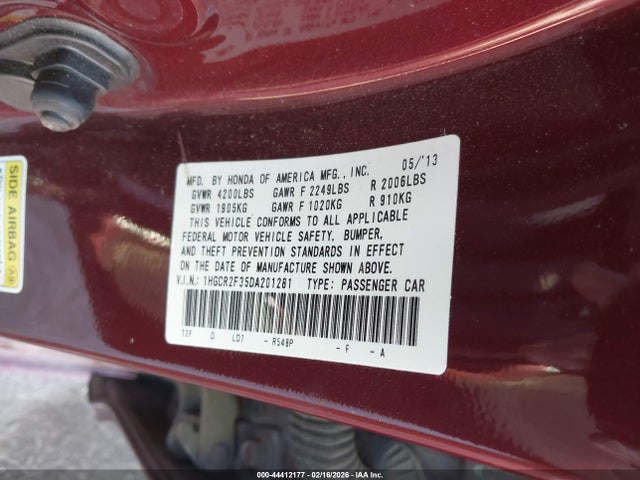 Продажа на аукционе авто 2013 Honda Accord Lx, vin: 1HGCR2F35DA201281, номер лота: 44412177