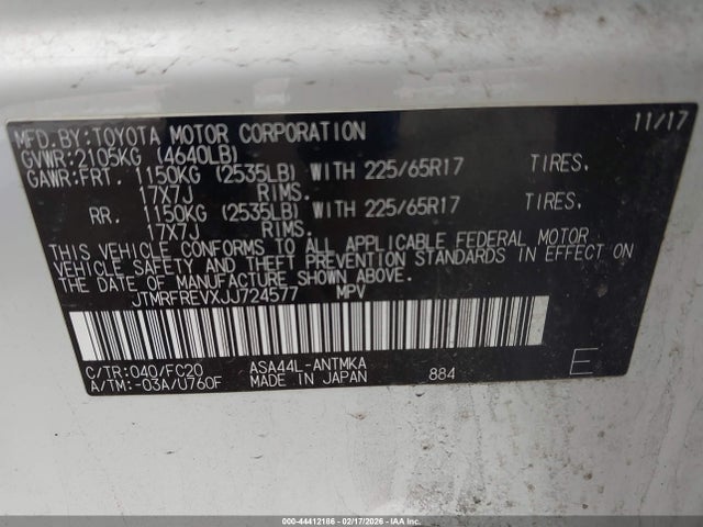 JTMRFREVXJJ724577 Toyota Rav4 Xle