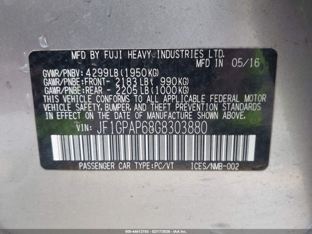 JF1GPAP68G8303880 Subaru Impreza 2.0i Sport Premium