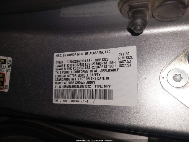 5FNRL6H58LB071342 Honda ODYSSEY EX
