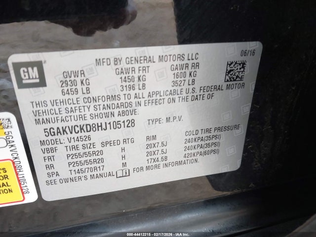 Aukcja sprzedaży 2017 Buick Enclave Premium, vin: 5GAKVCKD8HJ105128, numer aukcji: 44412215